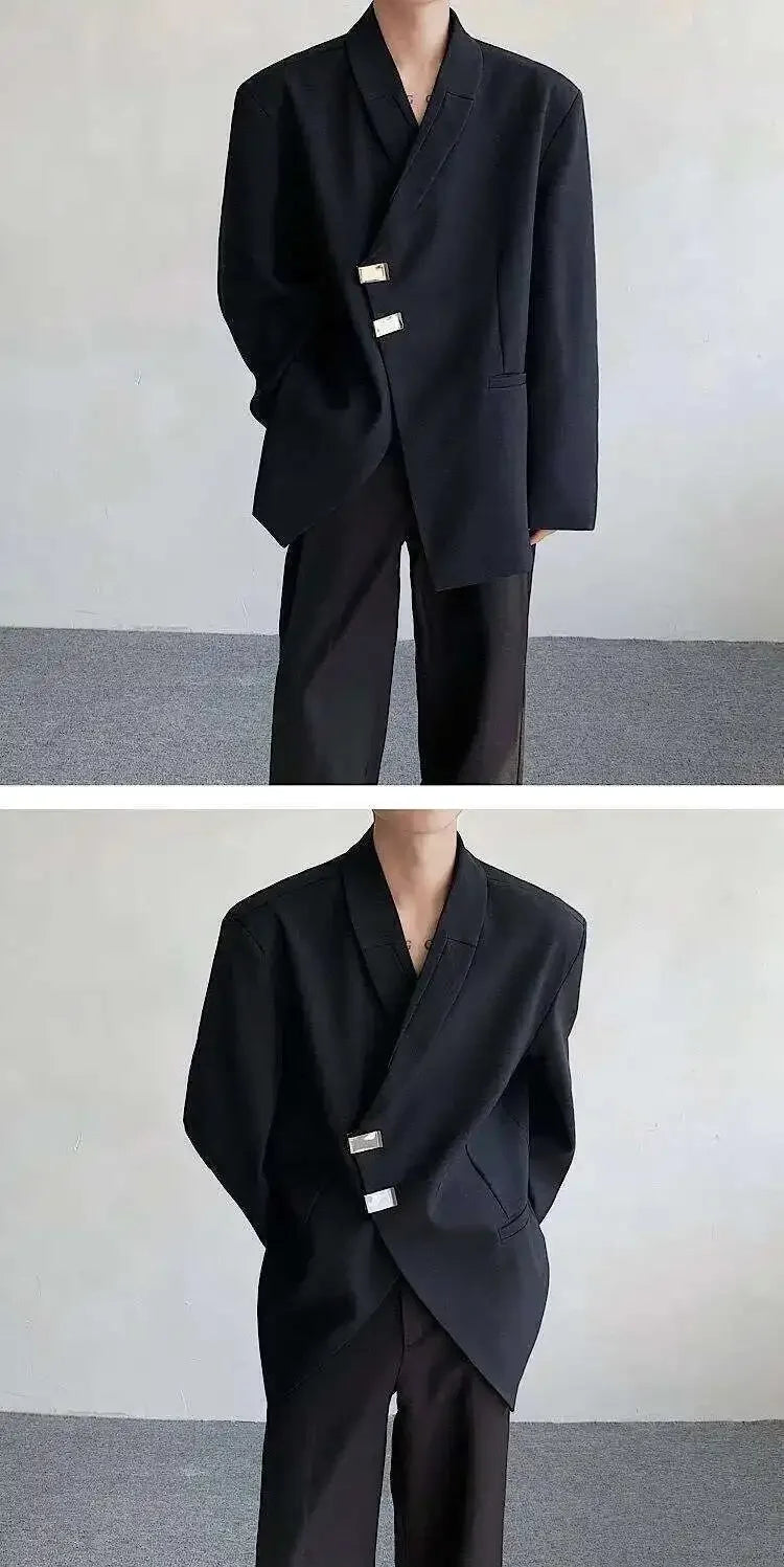 IEFB Metal Button Design Men's Blazers Shawl Collar Oblique Placket Design Casual Clothing Solid Color Male Suit Jackets 9W957
