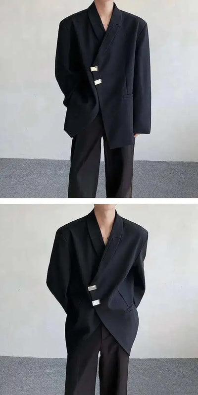 IEFB Metal Button Design Men's Blazers Shawl Collar Oblique Placket Design Casual Clothing Solid Color Male Suit Jackets 9W957
