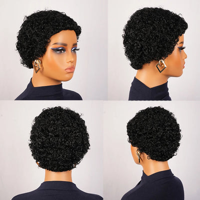 Short Pixie Cut Human Hair Wig Glueless Pixie Curly Wig Brazilian for Women Black Natural Afro Pixie Curls 100% Human Hair Wigs