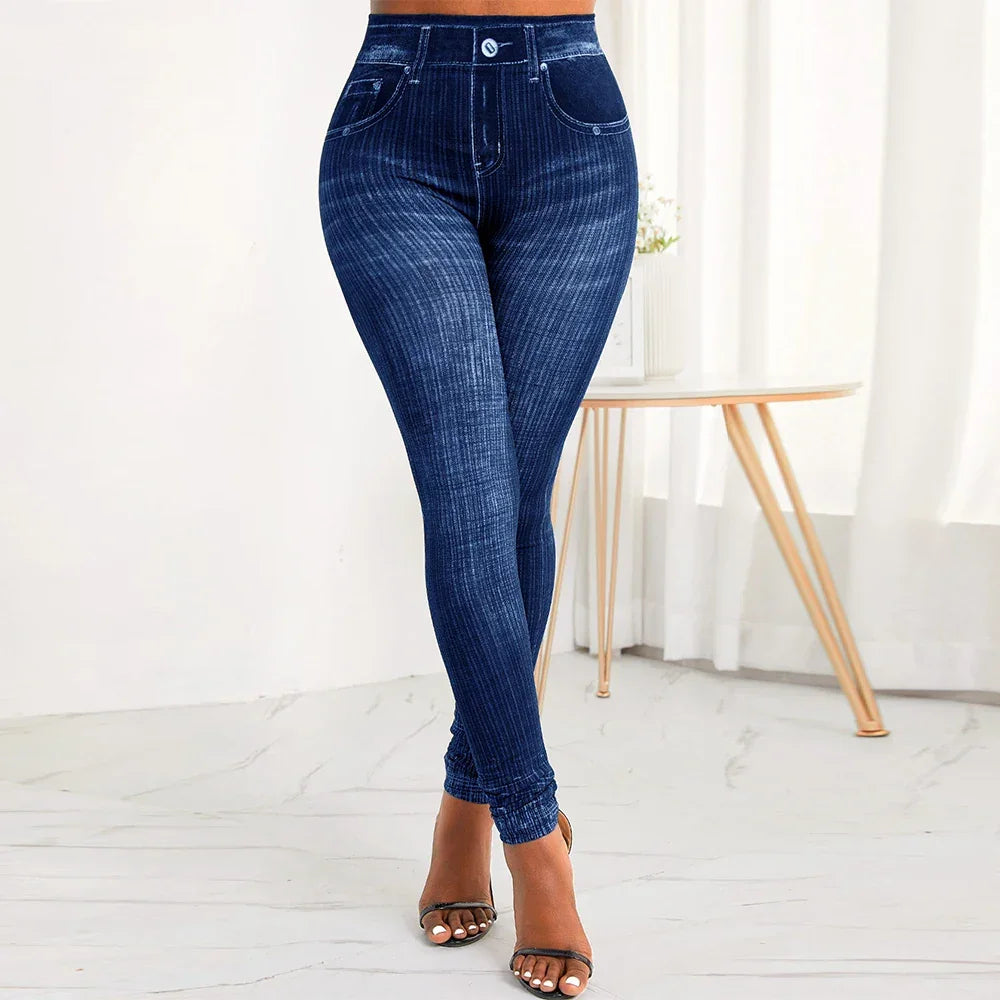 M XXL Faux Denim Leggings Women