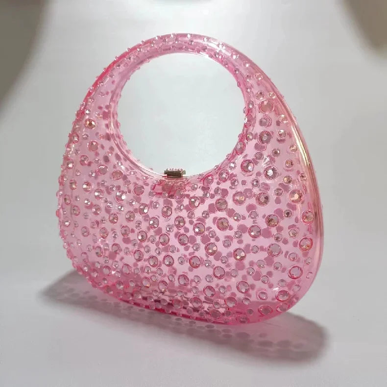 Diamond Women Bags Luxury Designer Handbags Rhinestones Box Transparent Acrylic Clutch Dresses Crescent Shoulder Crossbody Bag
