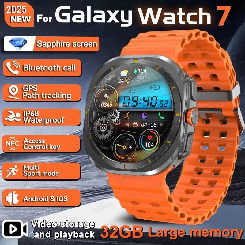 2025New Galaxy Watch 7 Ultra Smart Watch Men 32GB Memory GPS NFC AMOLED Screen Fitness Tracker Health Smartwatches For Samsung