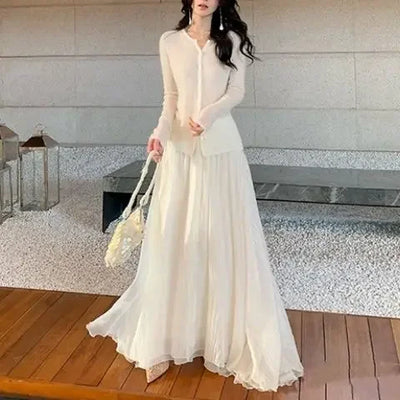 A Tall Sporty Skirt with Sparkling High Waist Elastic High-end Flowing A-line Extended Pink Skirt