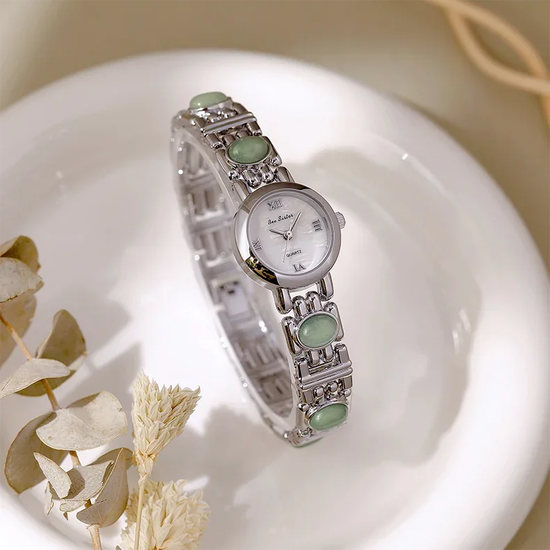 2025 High-End Vintage Woman Watches Fashion Elegant Natural Jade Stones Quartz Watch Retro Waterproof Hand Clock Gifts