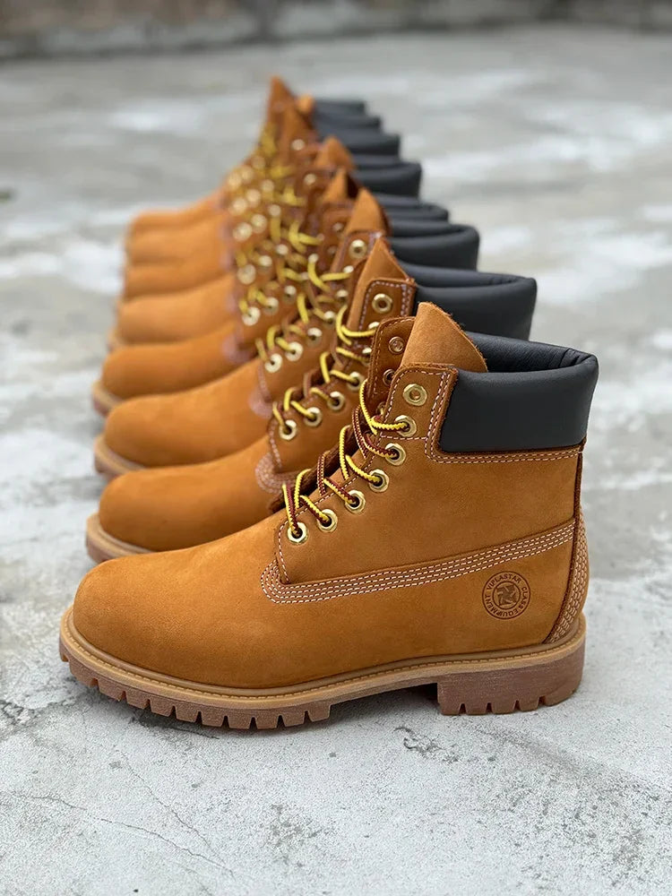 Hiking boots Men's High Help Work Suit Boots Cowhide Yellow Boots Cotton Shoes ClimbiWaterproof Shoes Lovers Shoes Yellow Boots