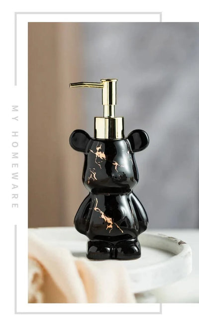 Luxury Marbling Bear Shape Ceramics Soap and Gel Dispenser Creative Black White Empty Shampoo Bottle Bathroom Storage Accessorie
