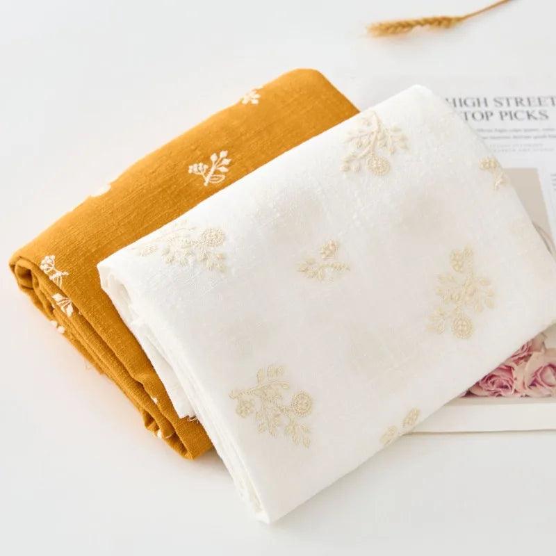 140x50cm embroidered slub cotton linen fabric clothing sewing diy women’s dress forest flower cloth