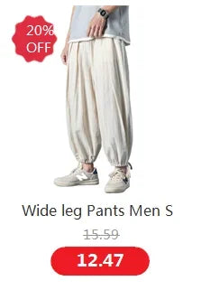 Wide leg Pants Men Streetwear Baggy Loose Pants M-8XL Plus size Ankle length Trousers cotton linen pants Black white khaki