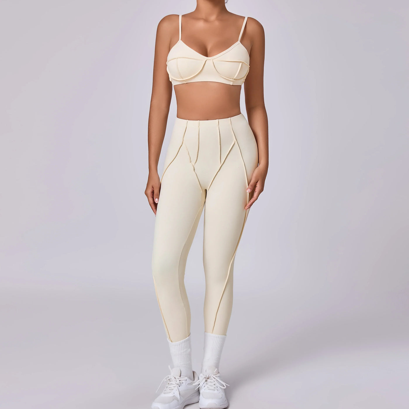 2025 Women Nude Straps Yoga Sets Squat Proof Sports Bra Workout High Waist Leggings Fitness Pant Female Active Wear Suits