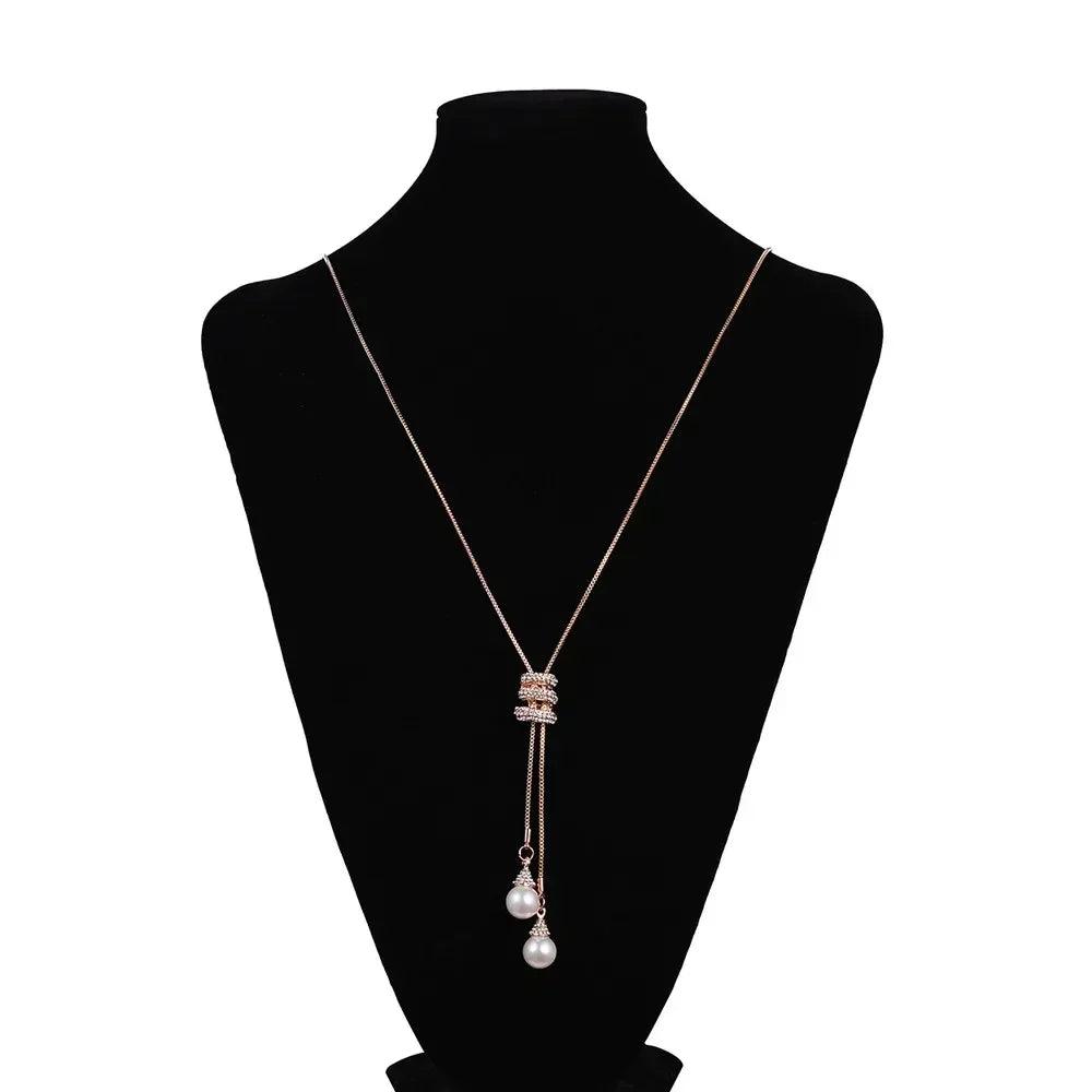 Thick necklaces for women fashion charm pendant necklace crystal long ladies pearls sweate luxury chain
