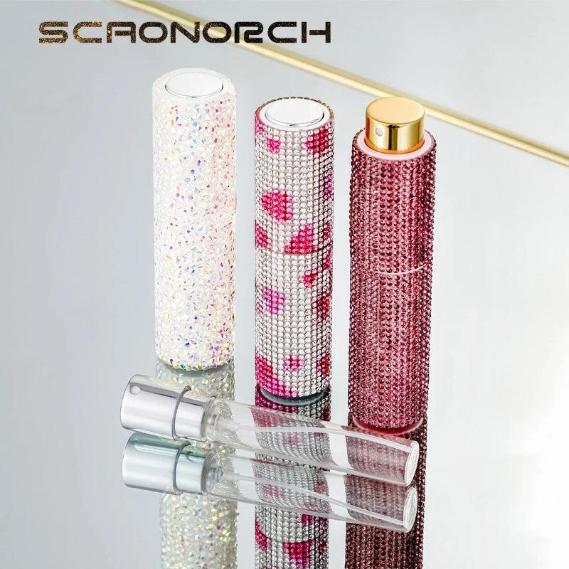 Luxury 10ml perfume spray bottle bling rhinestones refillable atomizer empty travel cosmetic essential container