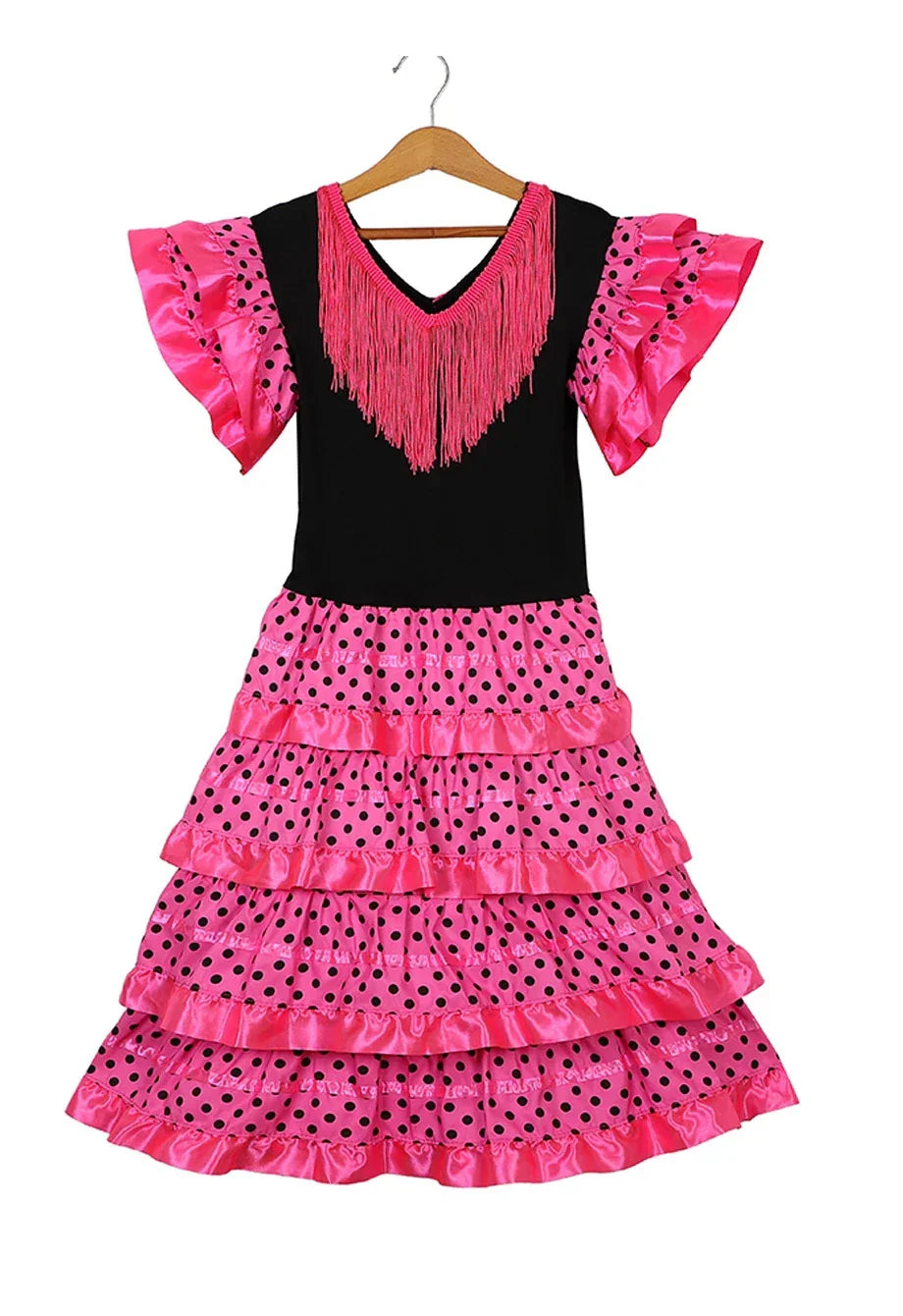 Dress Women 2025 Europe America Short Sleeve Midi Dress Traditional Spanish Dance Dress For Girls Festival Tassel Dot Dress