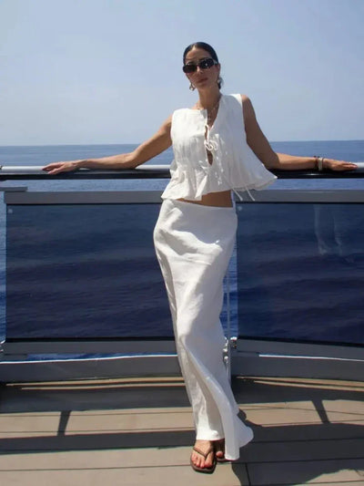 Fashion Bow Lace Up Linen Tops For Women