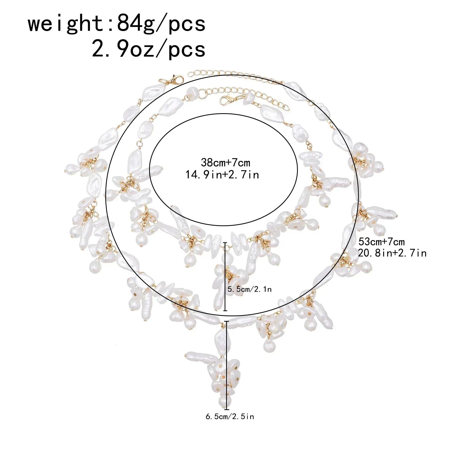 Luxury baroque irregularity pearl necklace double layered jewelry for women fashionable long chain dress female