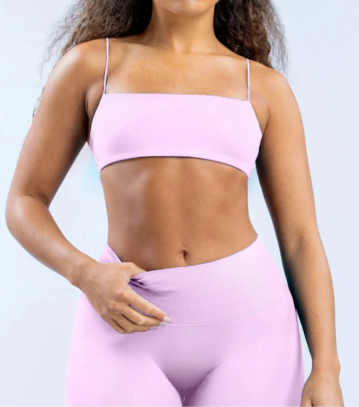 Women's gym sportswear with thin shoulder straps, fully matte back, exposed back, high elasticity sports bra with chest cushion