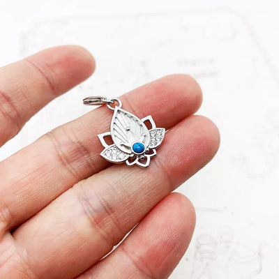 Trendy Buddhism Lotus Pendant Charm For Women Minimalist 925 Sterling Silver Turquoise Gift