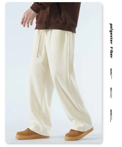 New Men's Casual Pants Wide Leg Straight 65% Cotton Fabric Outdoor Sweatpants Neutral High-quality Soft Long Baggy Trousers