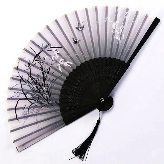 Hand Folding Fan BambooSilk Chinese Fan Hand Women Black Fan Summer Female Dance Hand Folding Fan Party Gift Hand Fans For Women