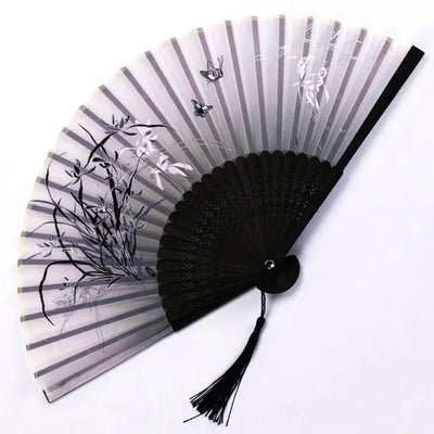 Hand Folding Fan BambooSilk Chinese Fan Hand Women Black Fan Summer Female Dance Hand Folding Fan Party Gift Hand Fans For Women