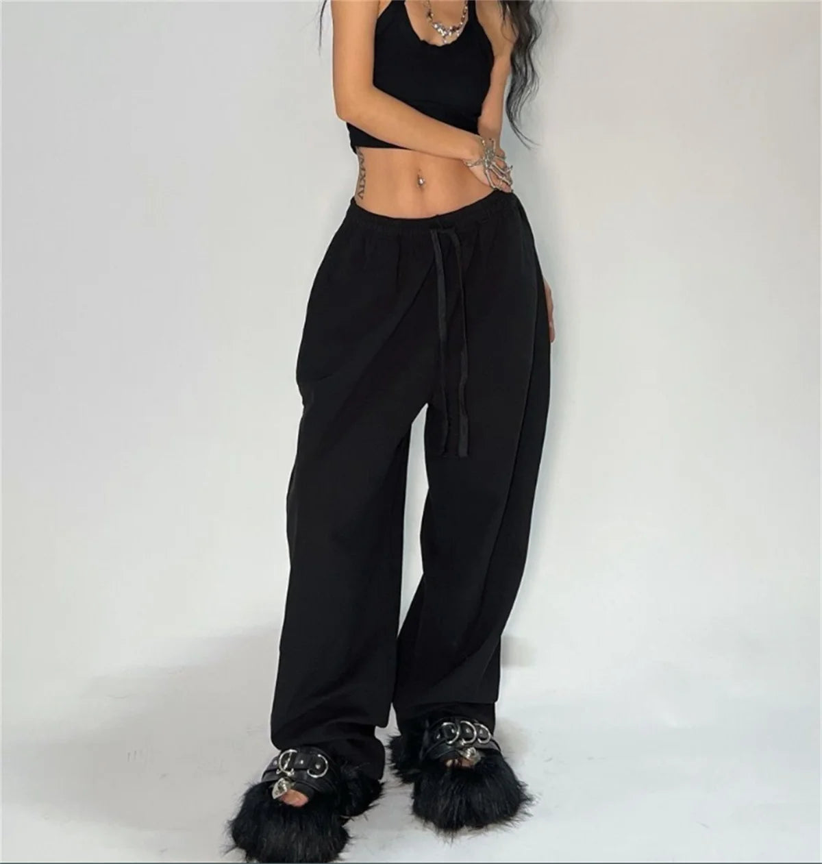 Casual Solid Sweatpants For Women High Waist Lace Up Loose Joggers Pant Classic Baggy Streetwear Female Sport Dance Trouser Y2K