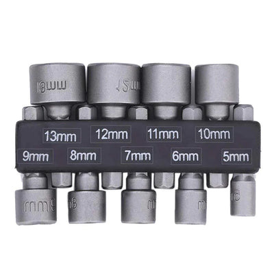 9pcs Power Hand Driver Drill Tools Set 5-13mm Metric Socket Wrench Set Power Nuts Driver Socket 1/4" Hex Shank Drill Bit Set