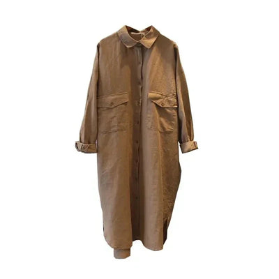 Cotton Linen Women Medium-Length White Polo Shirt