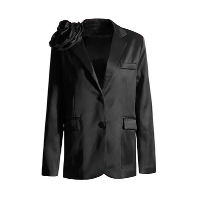 Blazer Women Fashion Elegant Style Flower Splicing Design Suit Jacket Three-dimensional Decoration Solid Color Suit Women Coats