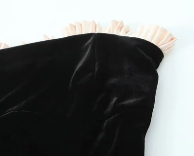 YENKYE Black Strapless Christmas Dress Sexy A Line Vintage Velvet Party Mini Dresses Elegant Women Dresses