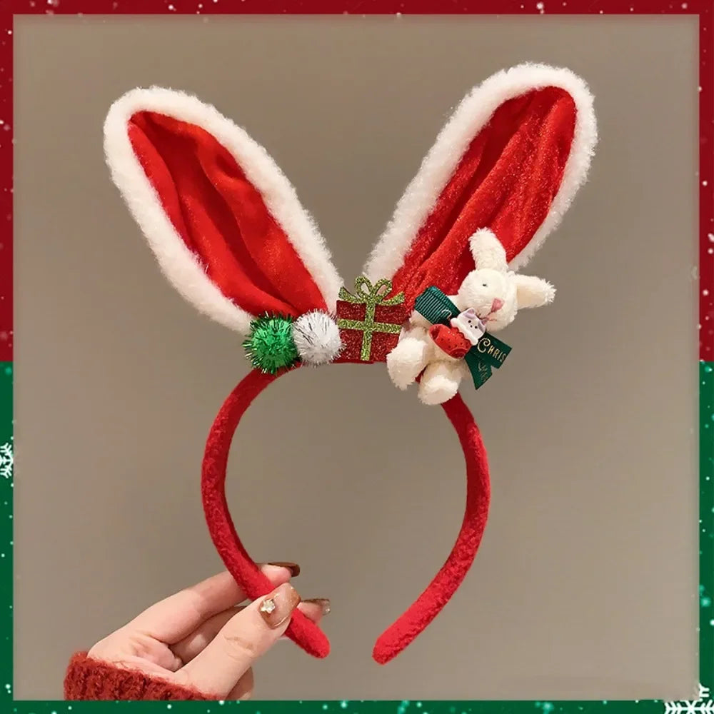 Christmas Decoration Christmas Headband Santa Reindeer Antlers Headband Red Bowknot Party Dress Up Plush Bow Red Hair Band
