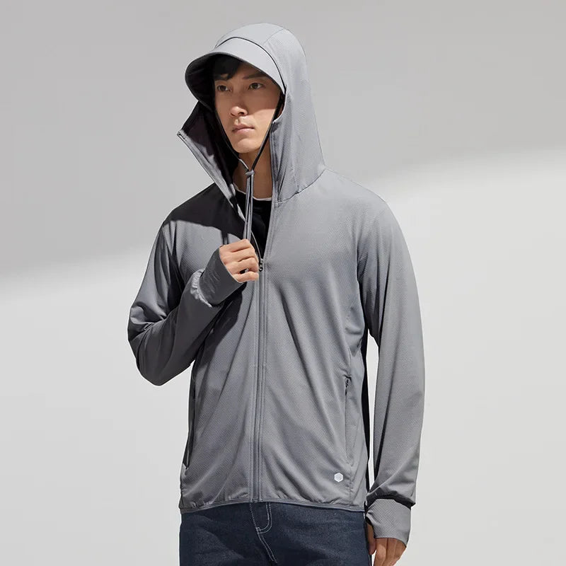 Summer Men's UPF 50+ UV Protection Lightweight Hoodie Long Sleeve SPF Jacket