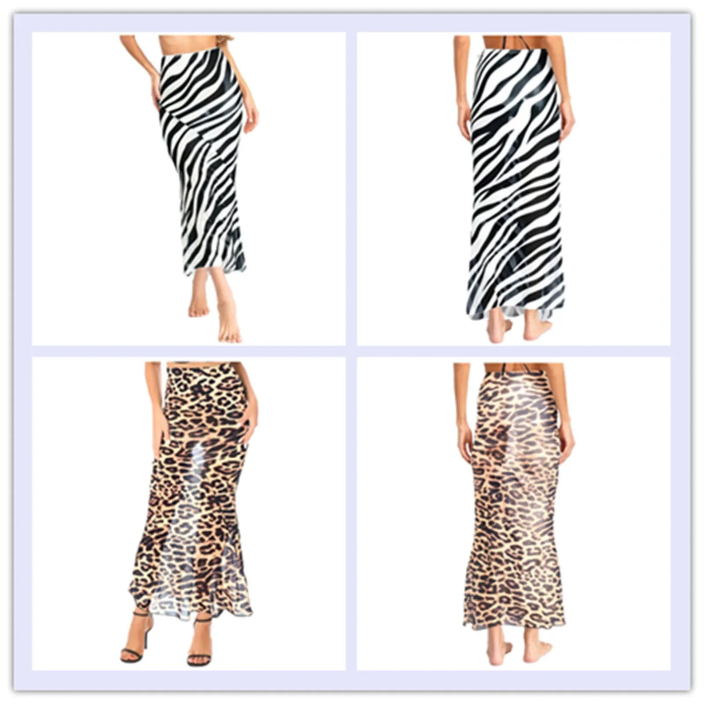 Womens Sheer Mesh Fishtail Wrap Hip Long Skirt Printed Leopard Maxi Skirt Female Vintage Costume High Waist Bodycon Cover Up