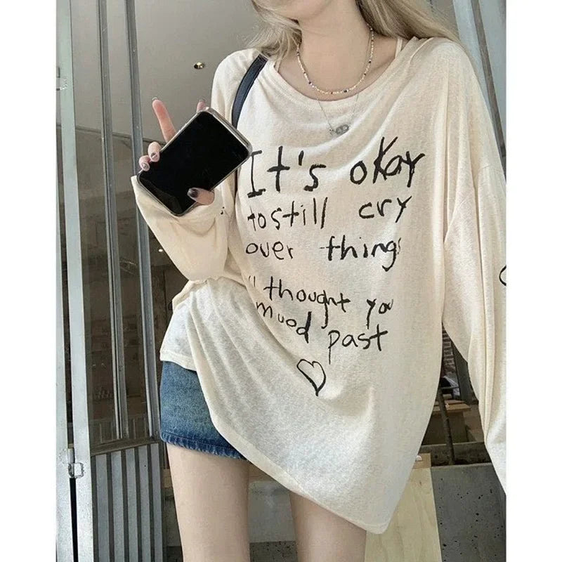 Women T-shirts Retro Letter Printed