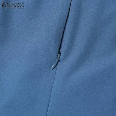 Summer Women Elegant OL Work Sundress V Nek Party Dress 2024 ZANZEA Fashion Short Sleeve Robe Femme Solid Pleated Midi Vestidos