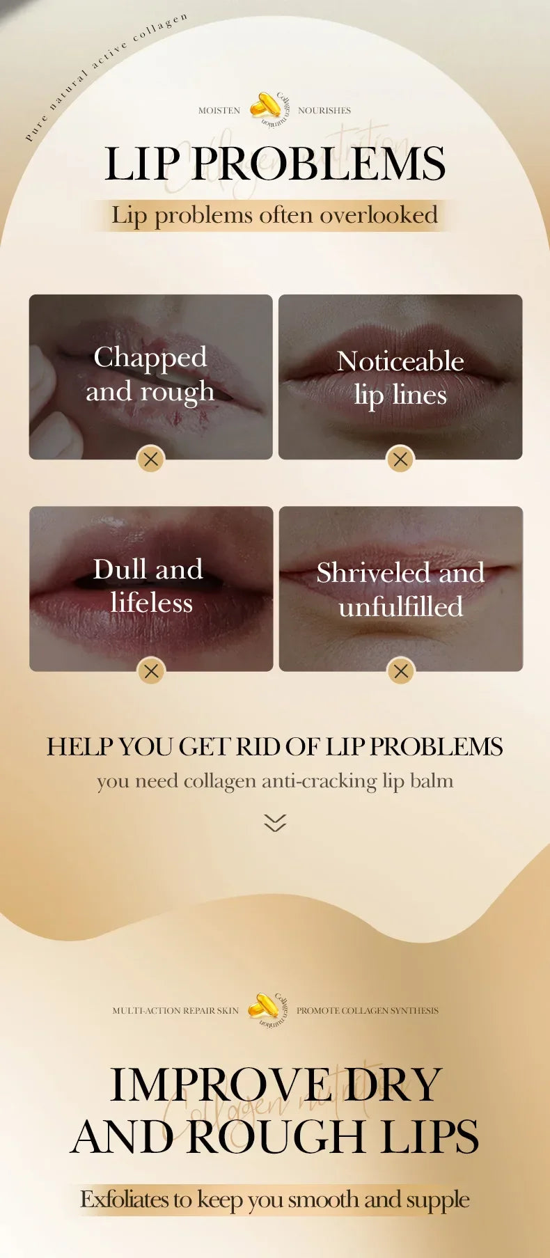SADOER Collagen Lip Balm Moisturizing Anti Cracking Brightening  Repair Nourishing Hydrating Lipstick Lips Skin Care Products