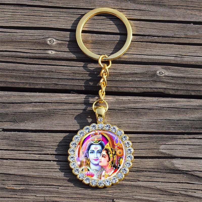 Shiva Nataraja Keychain Buddhist Jewelry Lakshmi Goddess Rhinestone Pendant Hinduism Amulet Keyring Gift