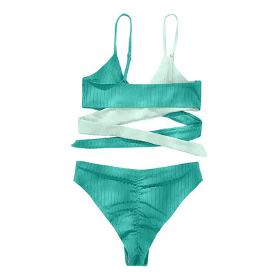 Summer Ladies Sexy High Waist Print Two Piece Bikini Sets Biquini Women Swimsuit Clothing Set Color Block Mujer Swimwear Suits