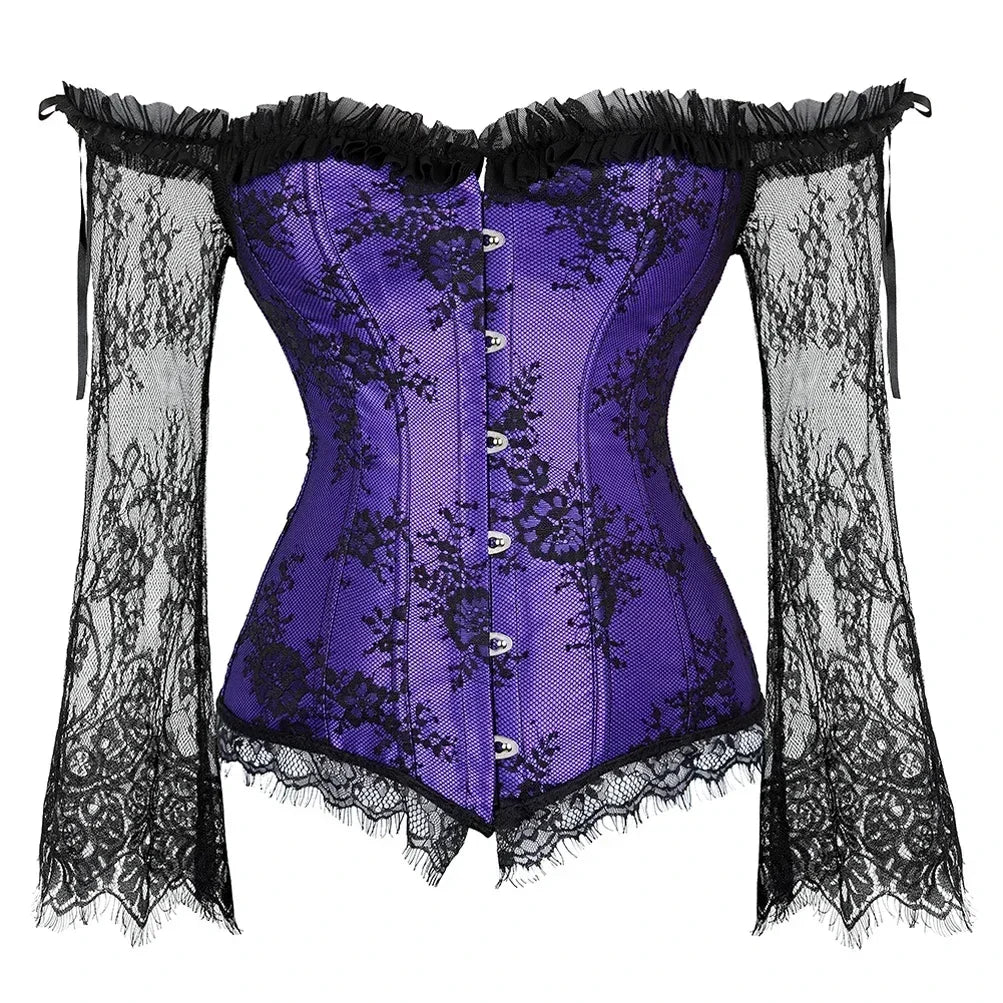 Women's Corset Gothic Style Corsets Lace-up Bustier with Sleeves Breathable Bodyshaper Corsetto Medieval Dance Party Costumes