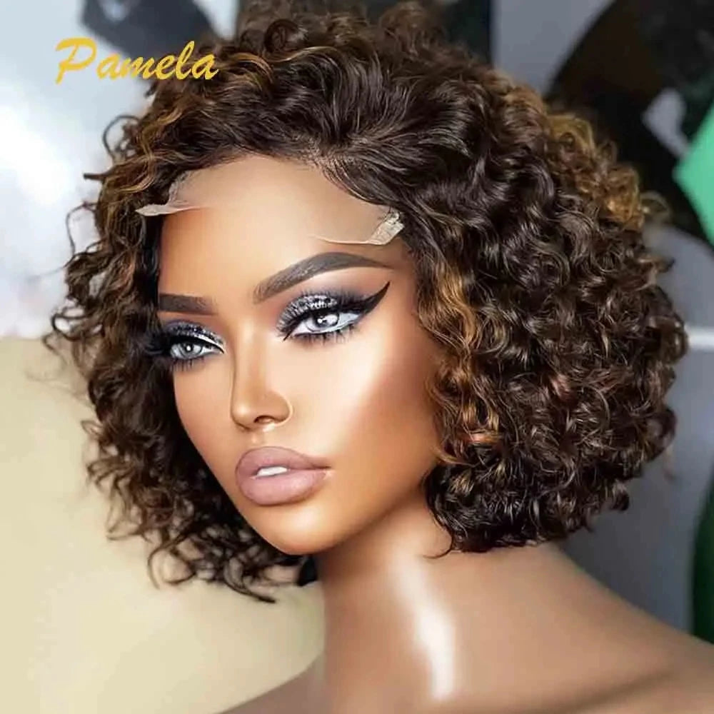 Short Blonde Wig Highlight Bob Glueless Wigs Human Hair Ready To Wear 250 Density Short Curly Brown Colored Human Hair Wigs