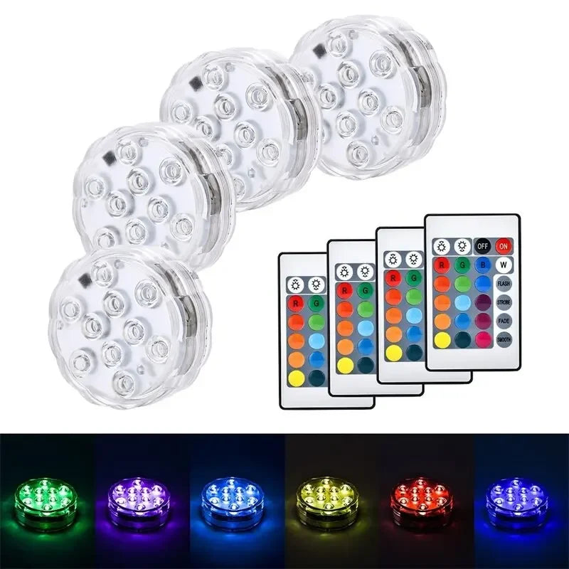 10leds RGB Submersible LED Lights Underwater Night Light Outdoor Swimming Pool Light Tea Light Vase Pond Party Wedding Decor