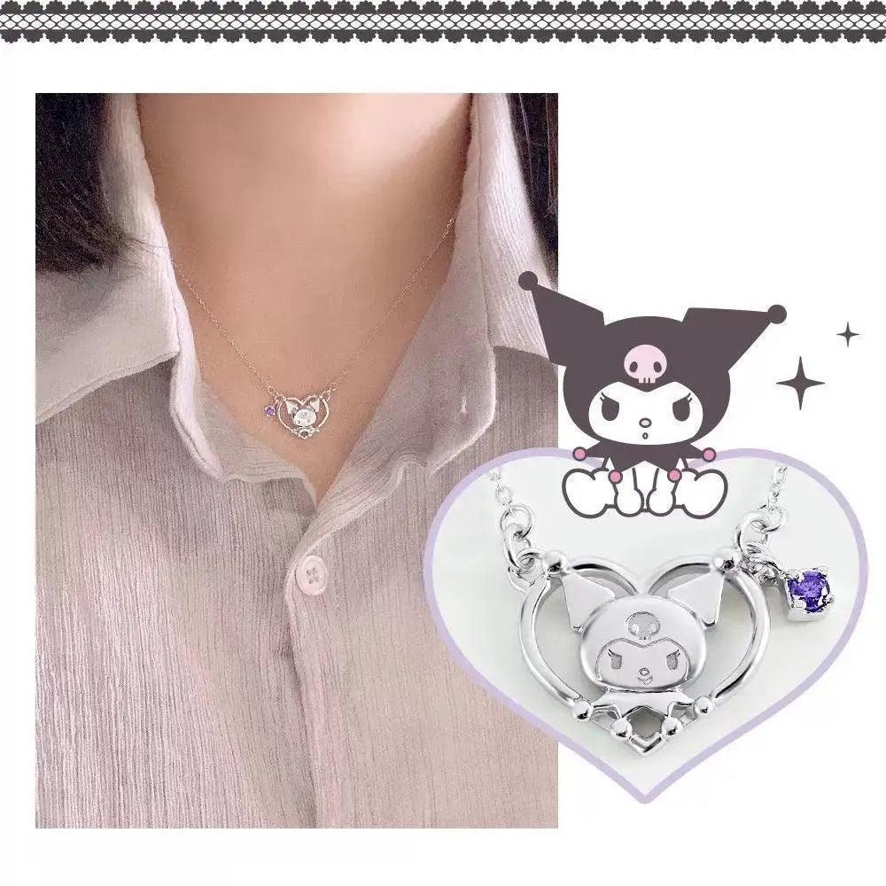Sanrios luxury necklaces cute anime figure kuromi silver necklace clavicle chain pendant for women jewelry accessories