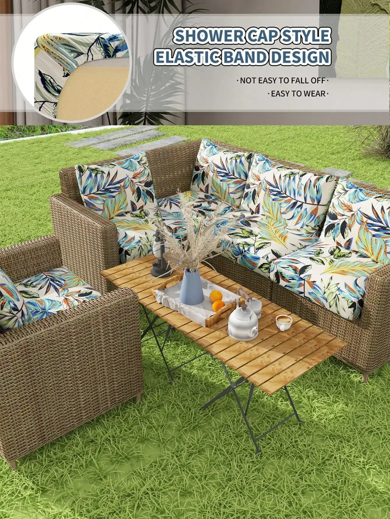 Outdoor Tropical Print Sofa Cushion Covers - Non-Slip Furniture Protectors, Replacement for Individual Seat Cushions