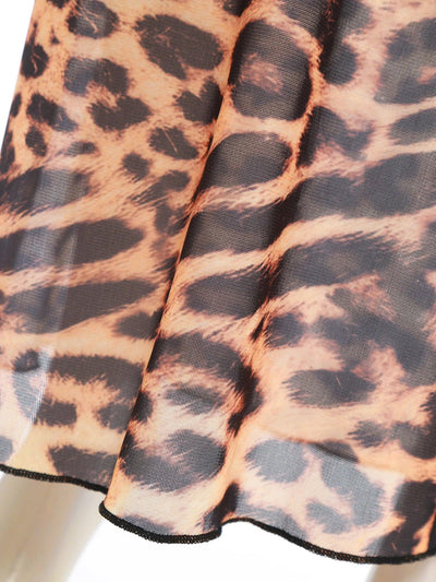 Womens Sheer Mesh Fishtail Wrap Hip Long Skirt Printed Leopard Maxi Skirt Female Vintage Costume High Waist Bodycon Cover Up