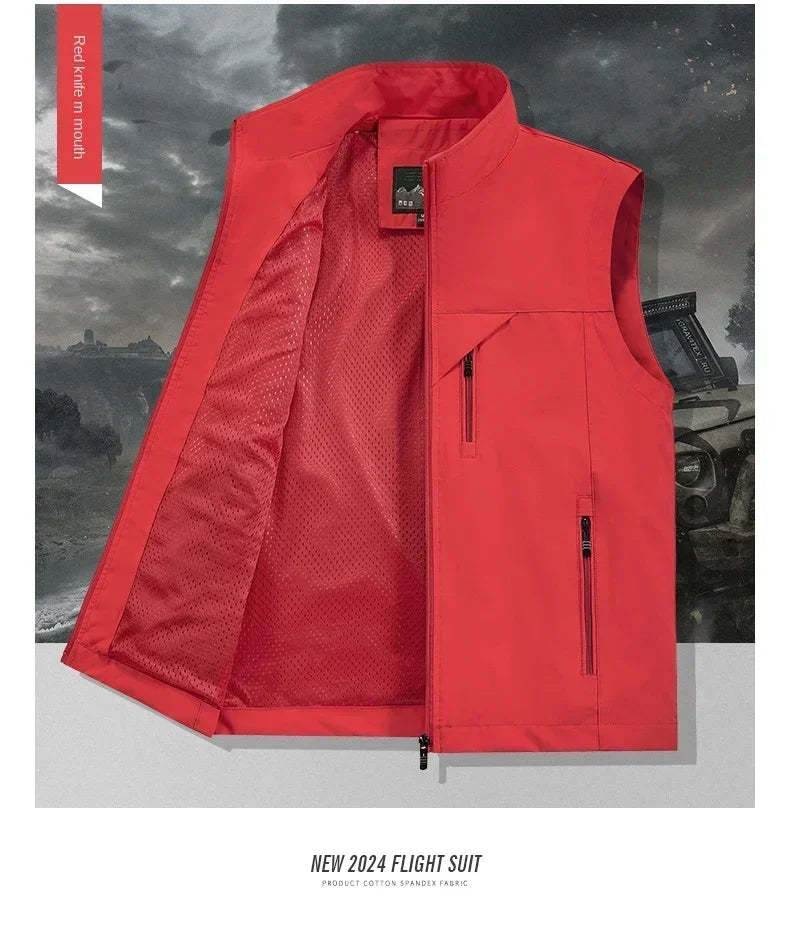 Summer Vest Men's Work Vest Large Size Golf Sleeveless Jacket Tactical windbreaker Hunting Camping Fishing waterproof Coat Parka