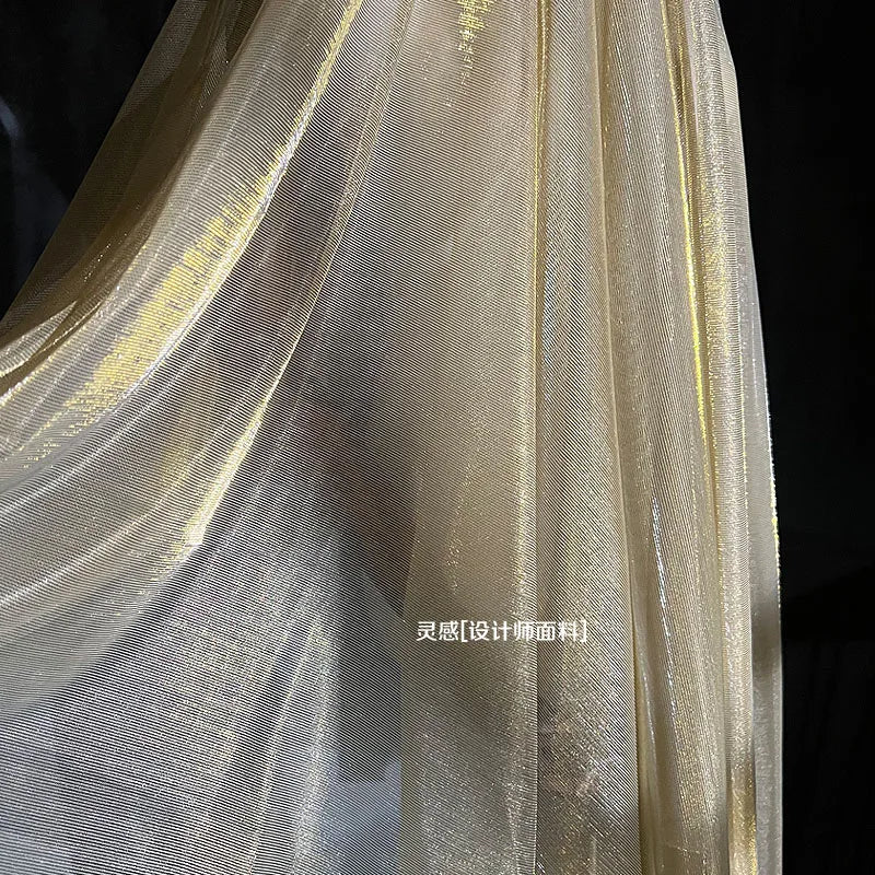 Mesh Fabric Light Gold Illusion Hollowed Out Texture Cloth for Ceremonial Dress Hanfu Wholesale Cloth for Diy Sewing Material