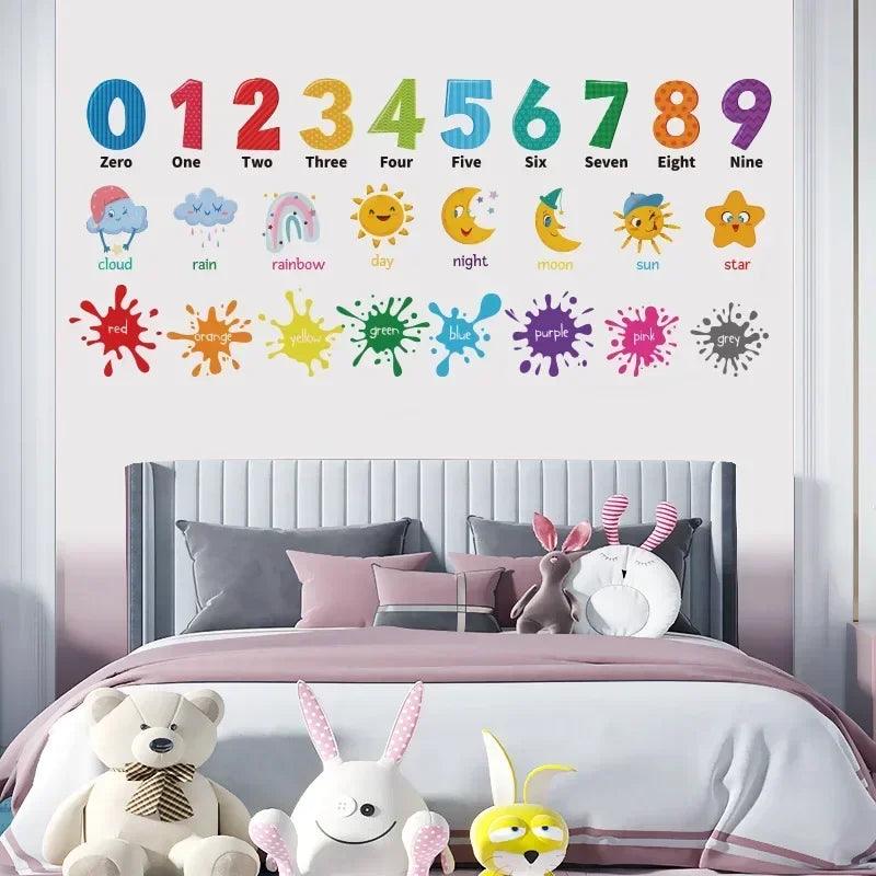 Home decor for living room bedroom early education number english color wall decal animal sticker