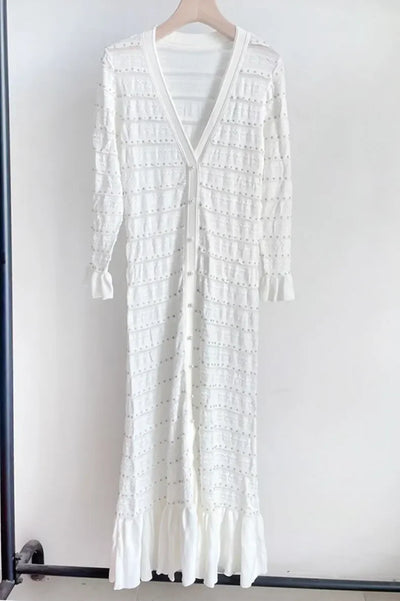 Women's long-sleeved V-neck slim-fit maxi dress with rivet design Evening dresses Elegant party Woman clothing