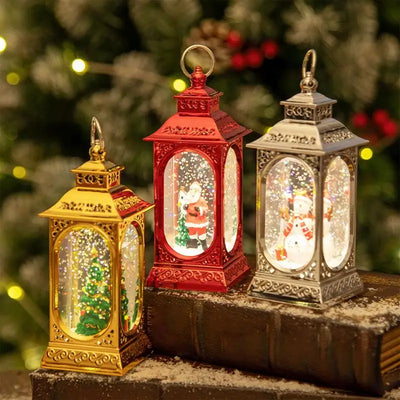 Christmas Snow Globe Lantern Vintage LED Christmas Lantern Lights Snow Crystal Ball Christmas Lantern Lights Portable Night
