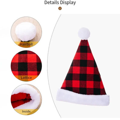 Fashion Merry Christmas Decoration Christmas Hat Santa Claus Plaid Santa Claus Hat Velvet Beanie Red Plush Hat Christmas Gift