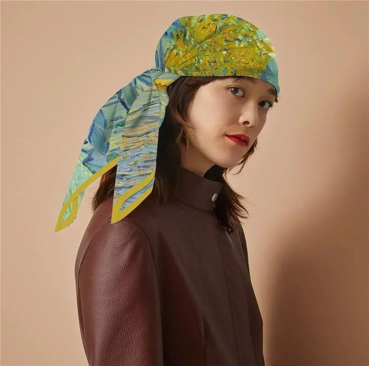 Floral art style oil painting designer scarves women 90cm