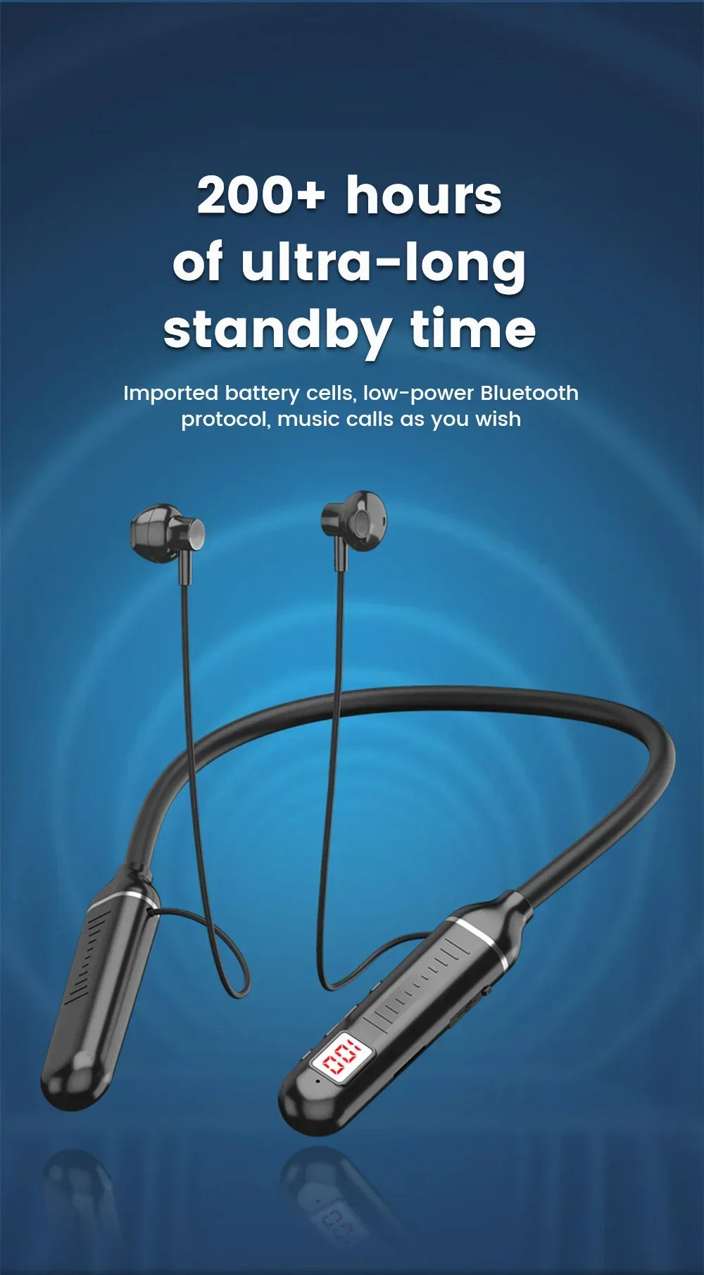 Wireless Earphones 5.3 Neckband Headphones Gaming LED Display Stereo Sports Headset Halter Waterproof Magnetic Earbuds
